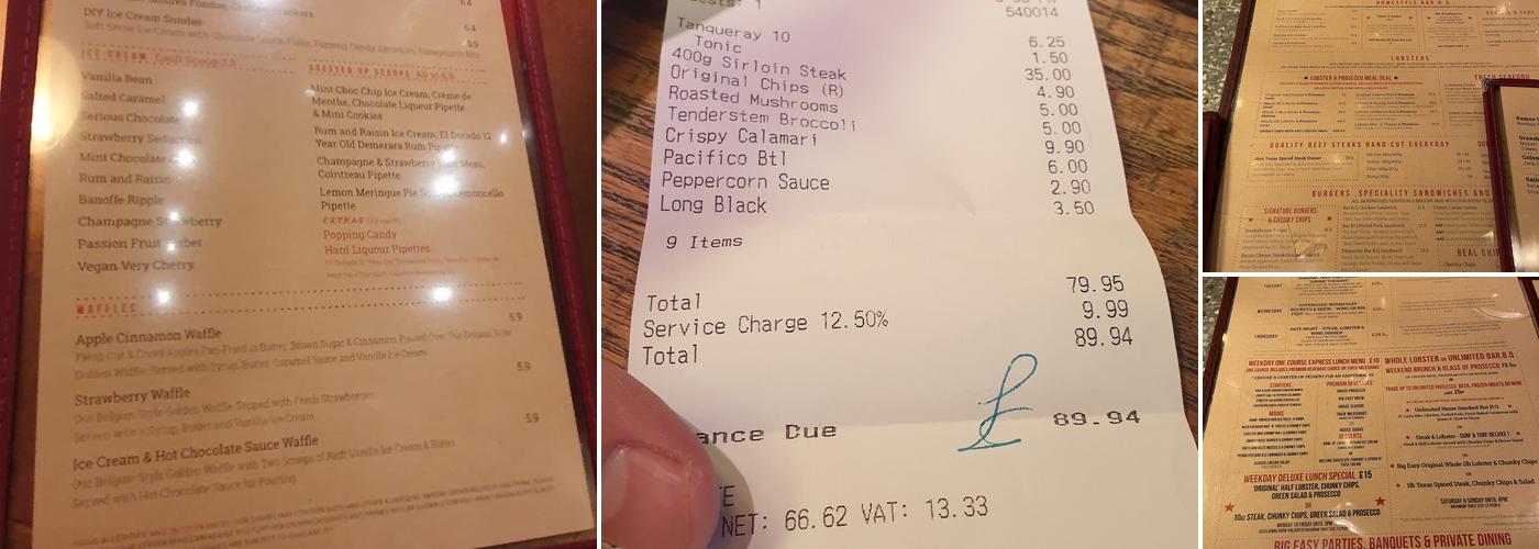 Big Easy Restaurant - Bluewater Menu