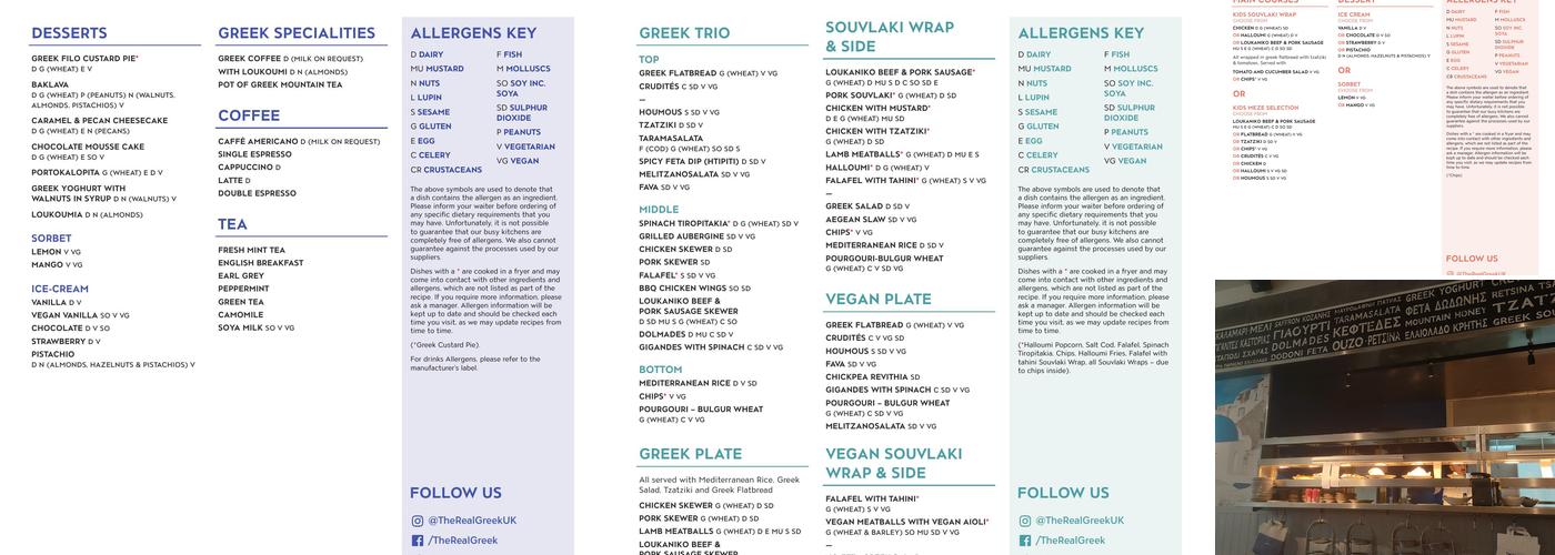 The Real Greek Bluewater Menu