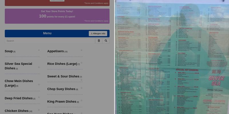 Silver Sea Chinese Menu