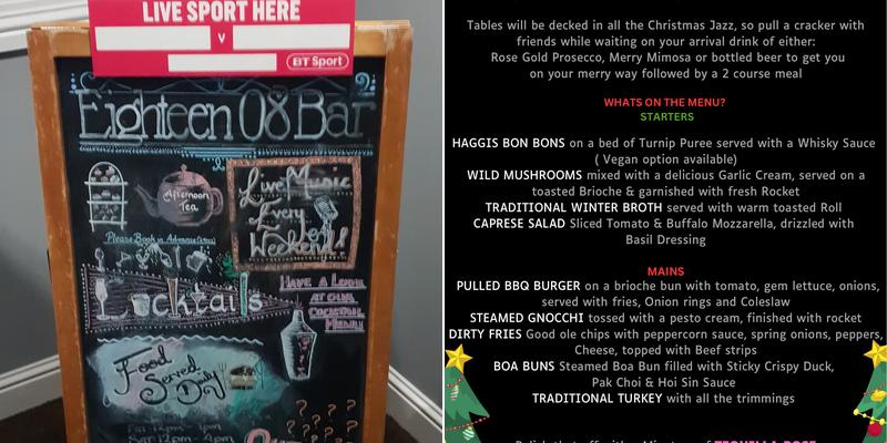 Bar Eighteen08 Menu