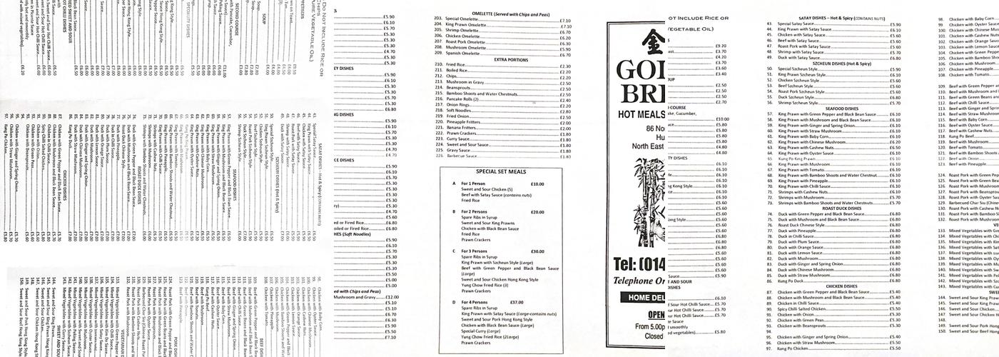 Golden Bridge Menu