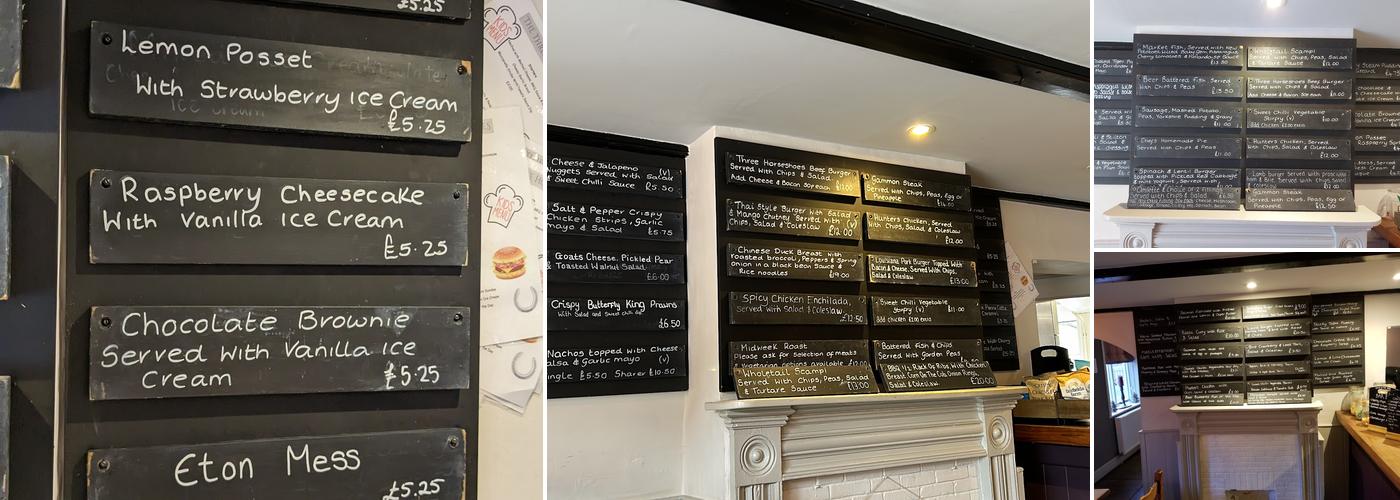 Three Horseshoes Pub Roydon Menu