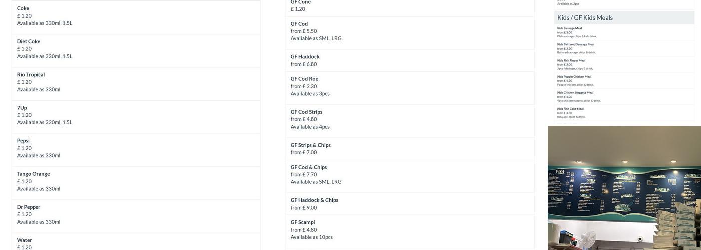 Millbrook Fish & Chips Menu