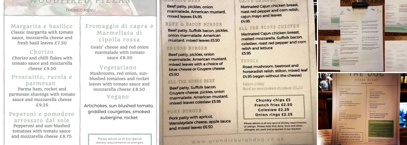 The Dog at Grundisburgh Menu