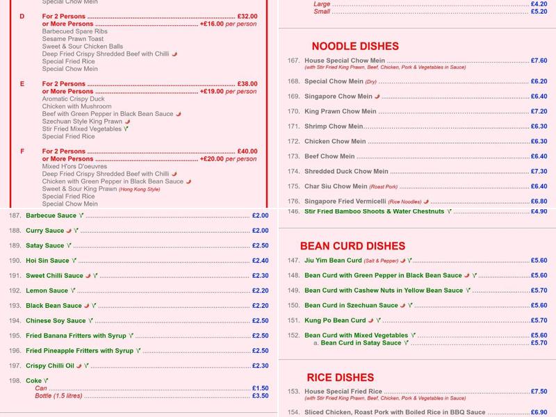 Silverhill Chinese Takeaway Menu