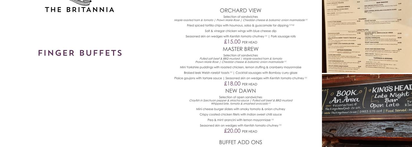 The Britannia Menu