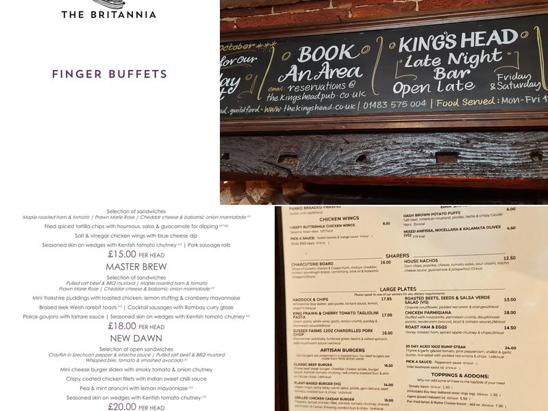 The Britannia Menu