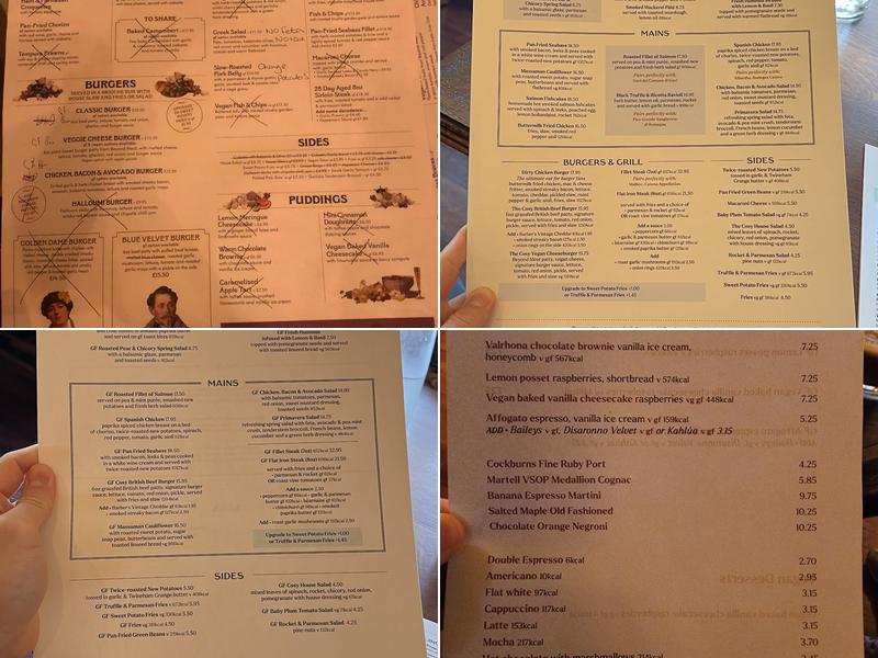 Cosy Club Menu