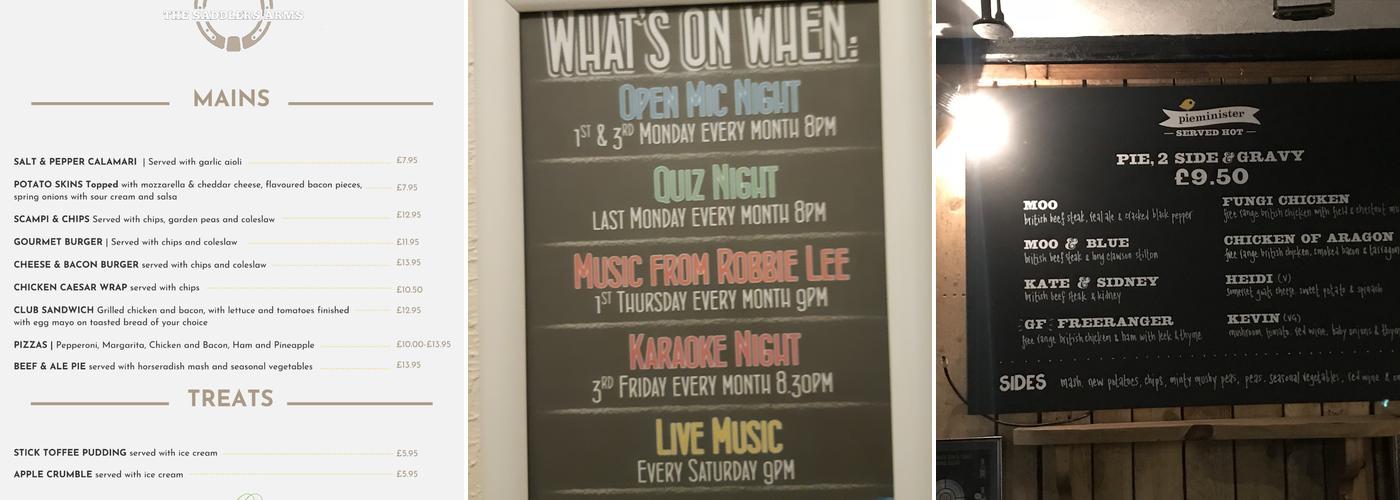 The Saddlers Arms Menu