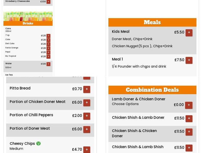 Diamond Kebab House Menu