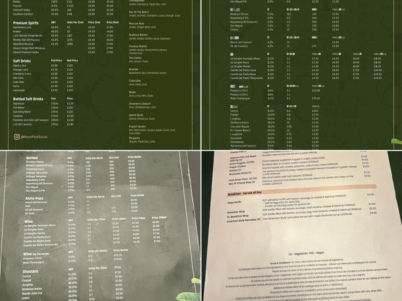 Manor Park Social Menu
