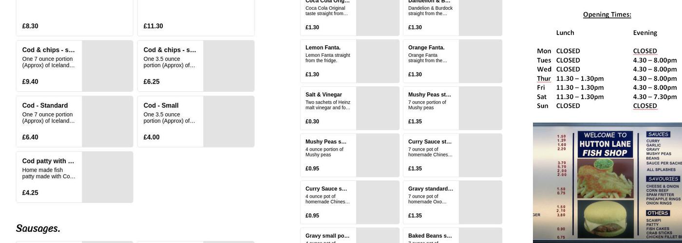 Hutton Lane Fish Shop Menu