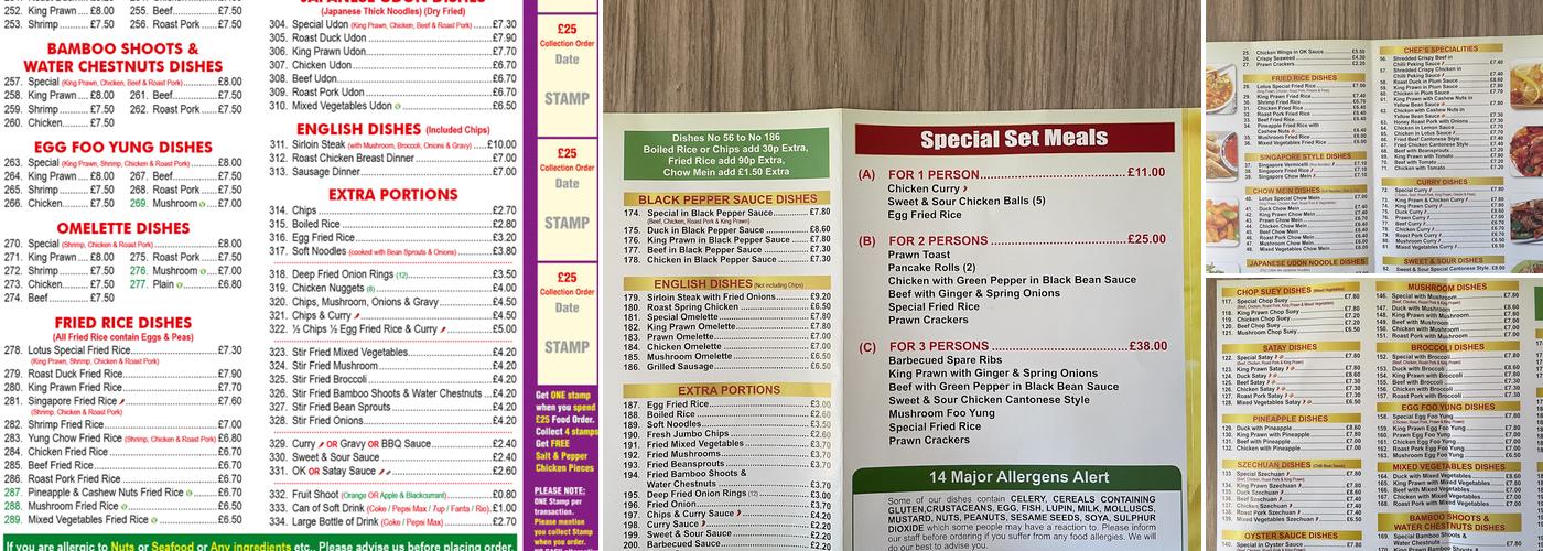 Lotus Chinese Guiseley Menu