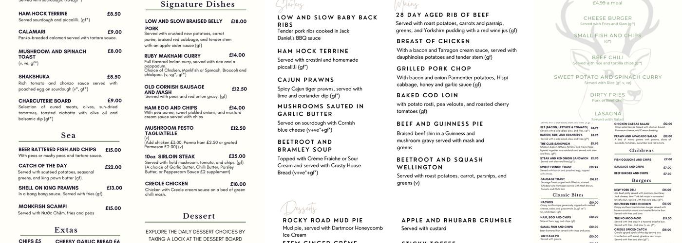 The White Hart Inn Menu