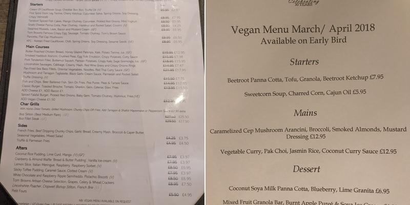 Tom Browns Brasserie Menu