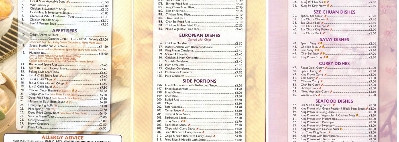 Haddington Villa Menu