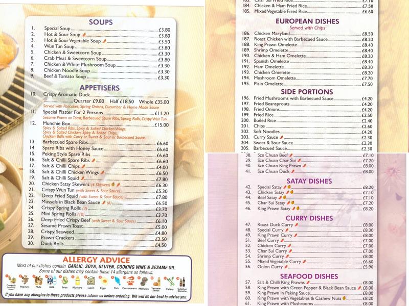 Haddington Villa Menu