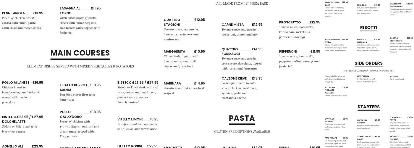 Gallo D'Oro Hadleigh Menu