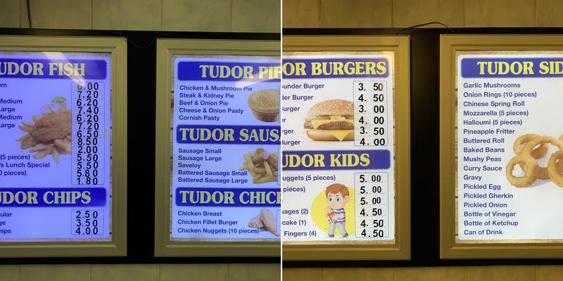 Tudor Chip Shop Menu