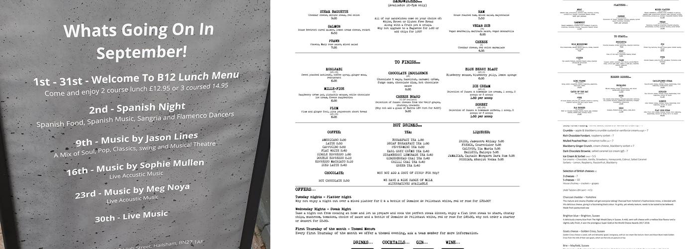 B12 Bar & Kitchen Menu