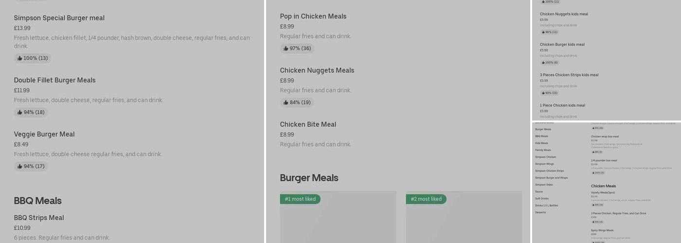 Simpsons Chicken Menu