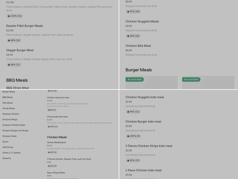 Simpsons Chicken Menu