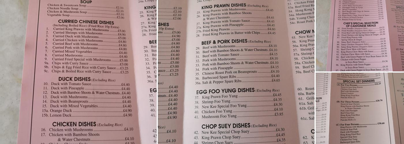 New Kee Chinese Take - Away Menu