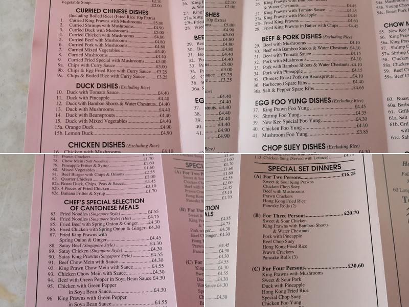 New Kee Chinese Take - Away Menu