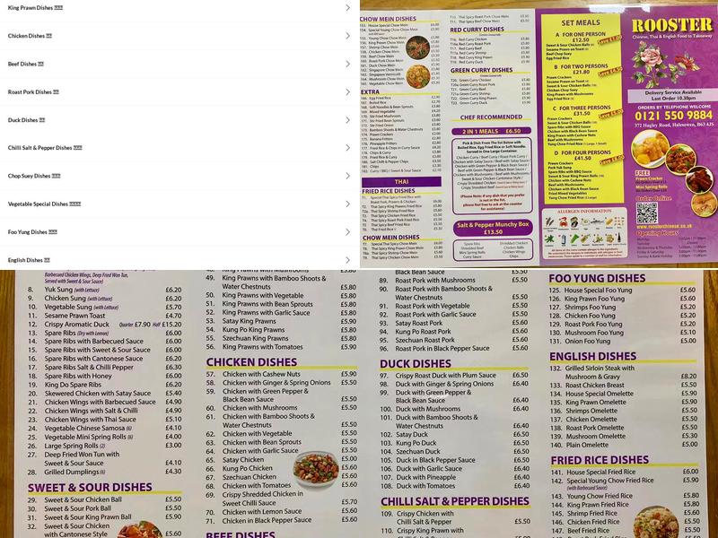 ROOSTER Chinese And English Takeaway Menu