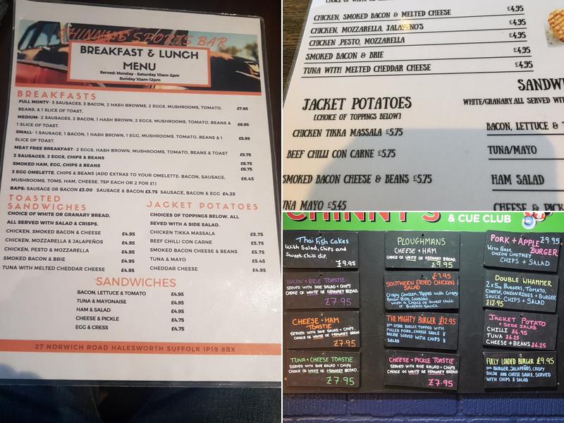 Chinny's Sports Club Menu