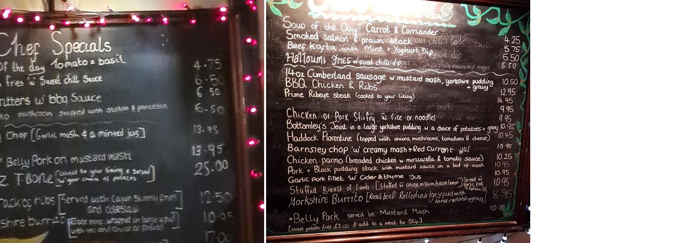 The Bottomleys Arms Menu