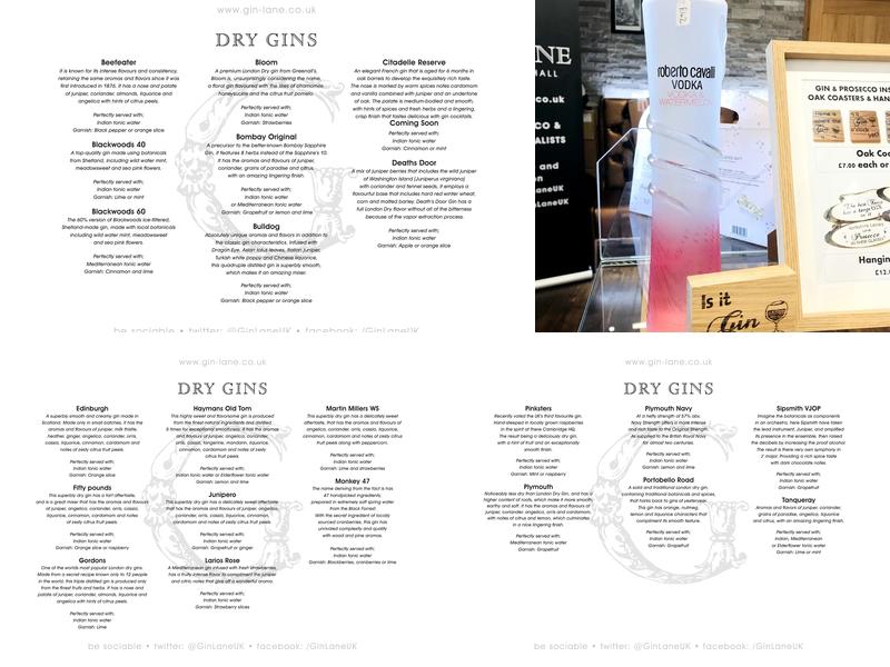 GIN LANE Menu