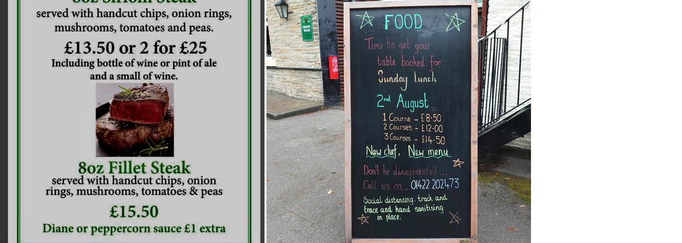 The Sun Inn at Lightcliffe Menu