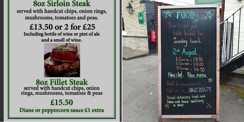 The Sun Inn at Lightcliffe Menu