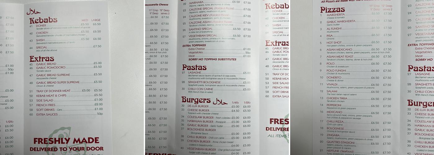 Pizza Santino Menu