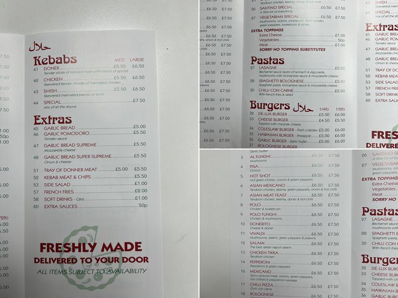 Pizza Santino Menu