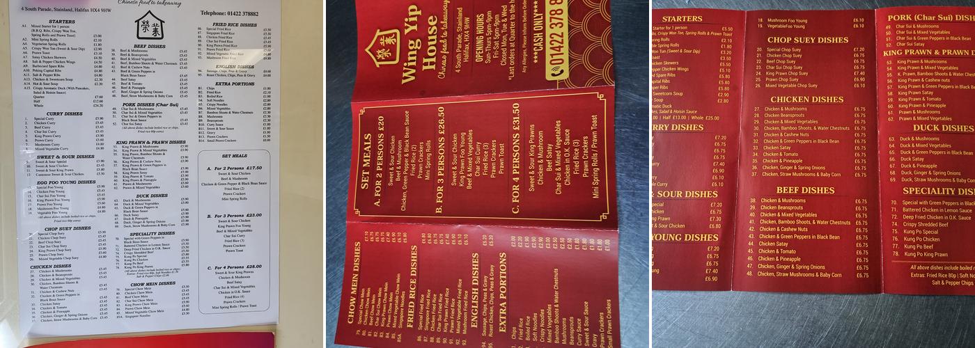 Wing Yip Chinese Takeaway Menu