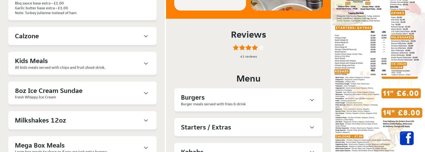 Kings Burgers and Pizzas Menu