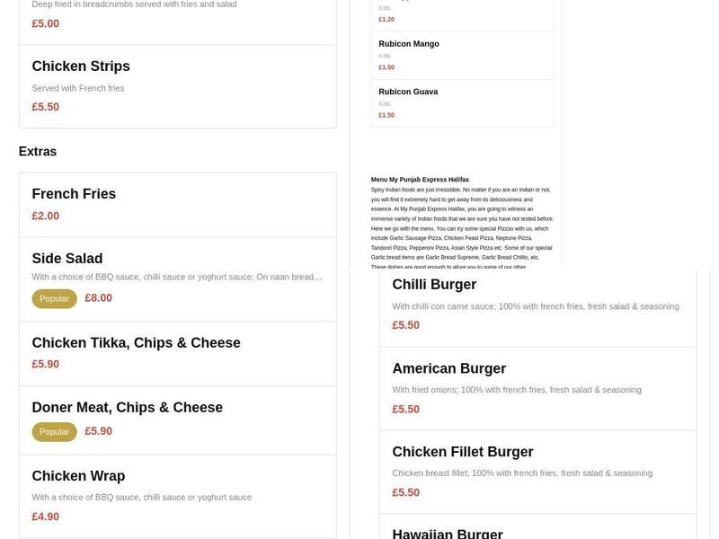 My Punjab Express - Punjab Pizza & Balti House Menu