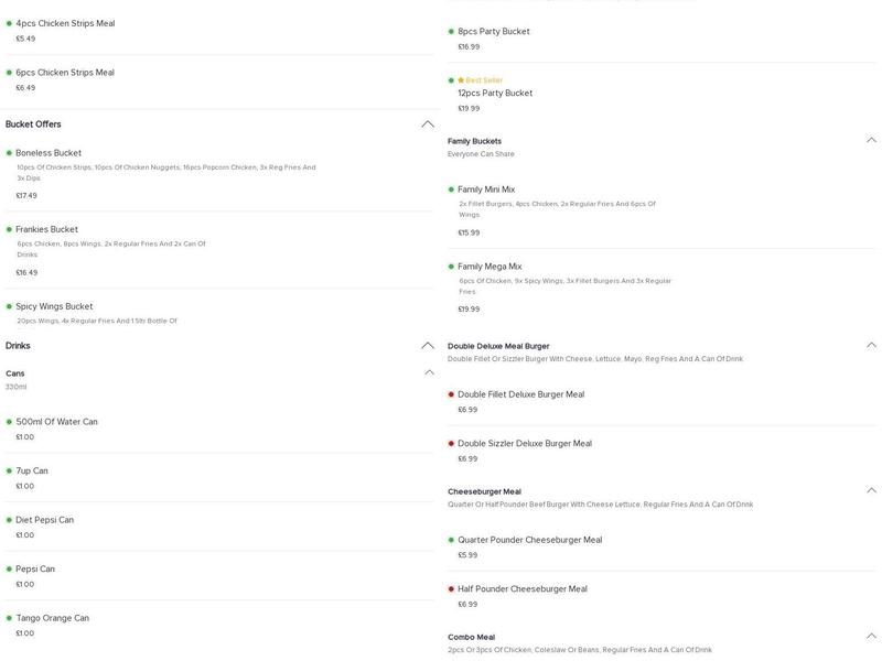 Frankie's Chicken And Pizza Menu