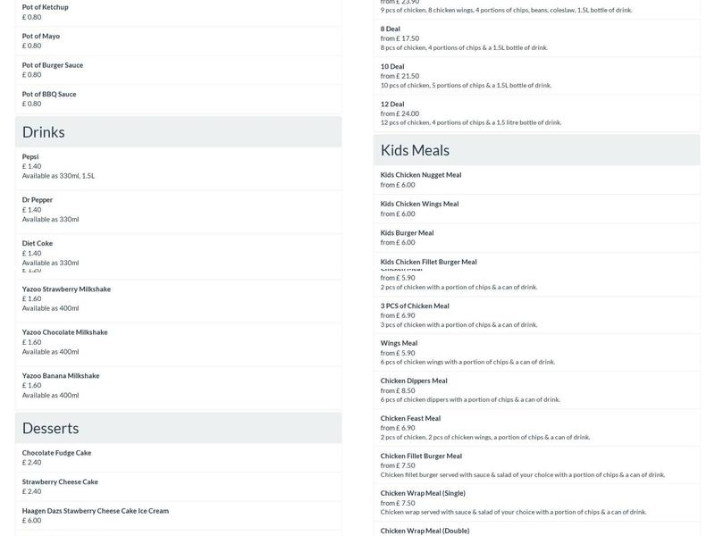 USA Fried Chicken Menu