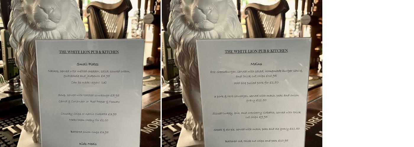 The White Lion Menu