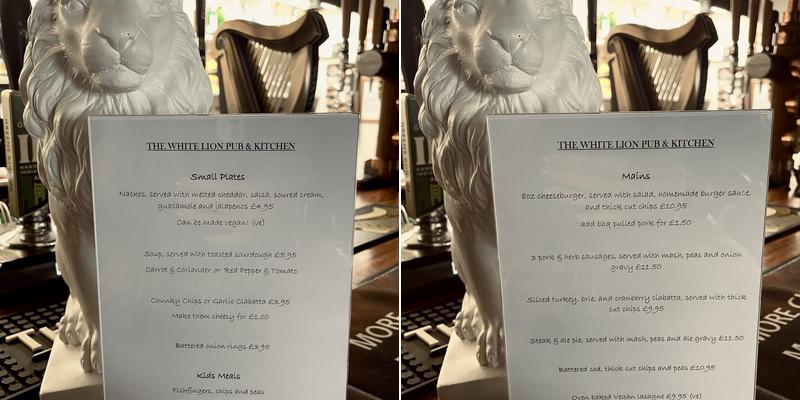 The White Lion Menu