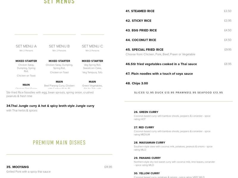 Thaiger Lounge restaurant Menu