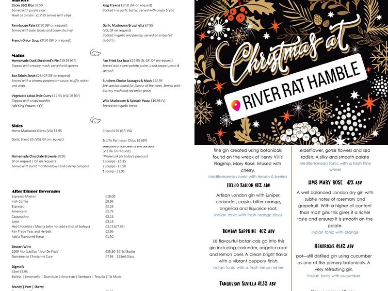 River Rat Hamble Menu