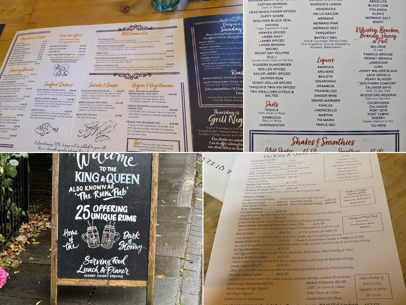 The King and Queen Pub Menu