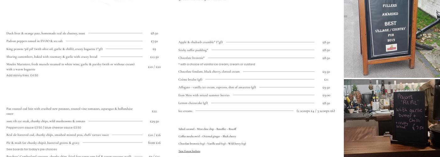 Ye Olde Whyte Harte Menu