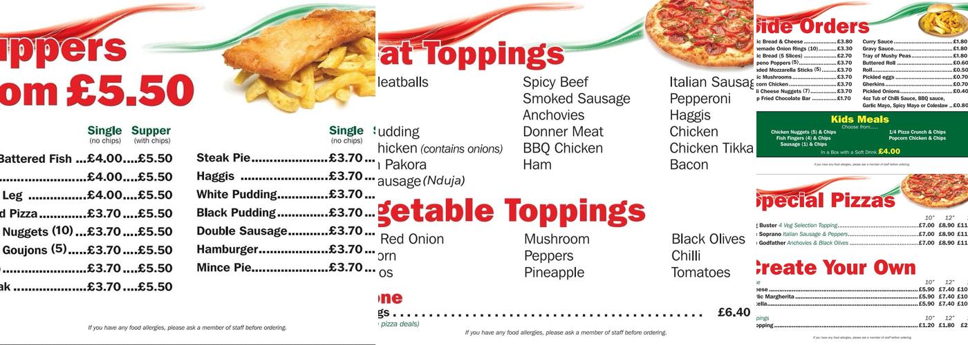 Alfies Fish Bar & Pizzeria Menu