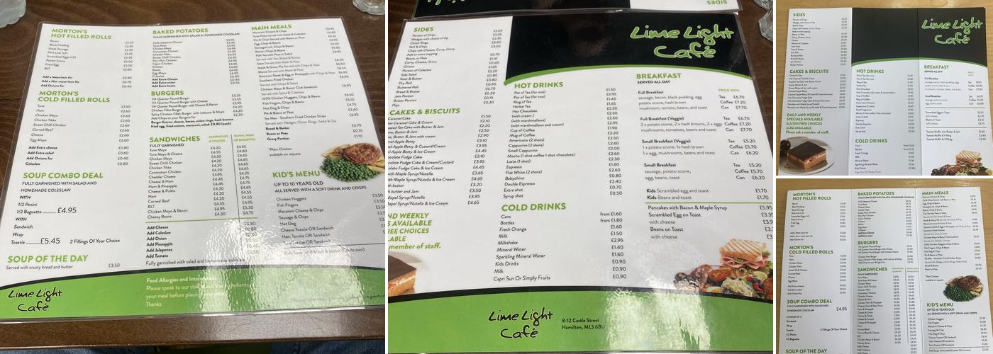 Limelight Cafe Menu