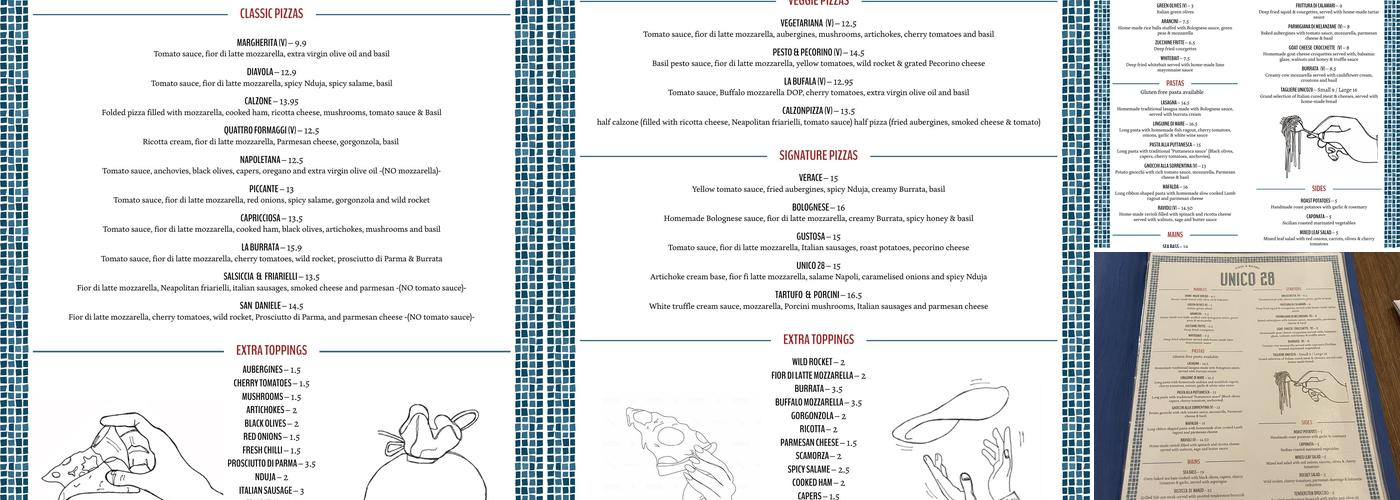 Unico28 Menu